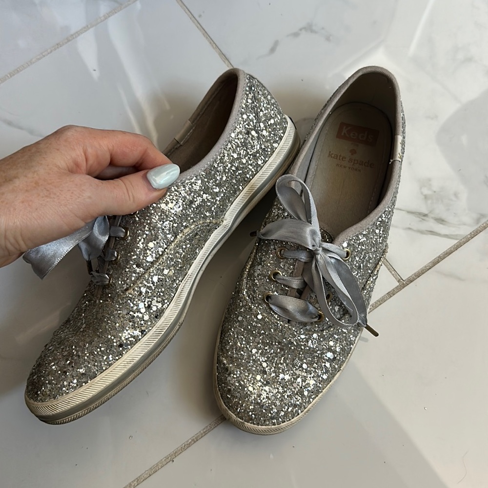 Kate Spade x Keds silver glitter tennis shoes